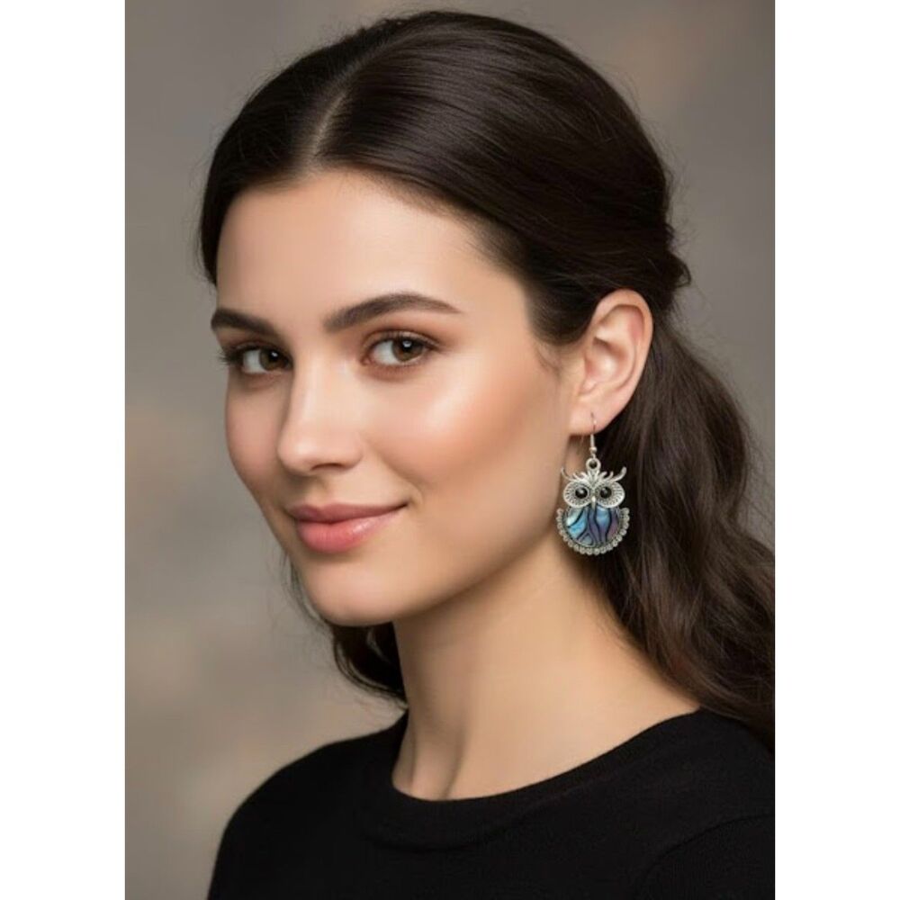 925 Silver Plated Owl Earrings Rhinestone